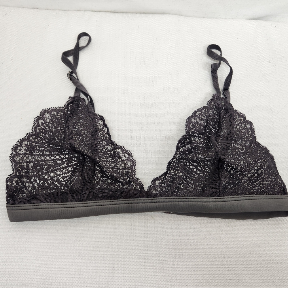 Wilfred Bralette Triangle Lace Gray Floral Wireless Womens Small